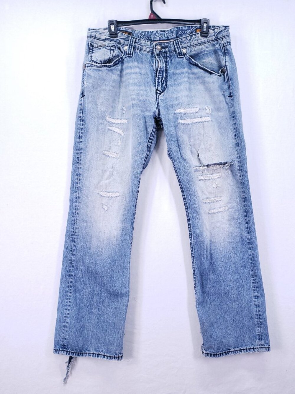 Rivet De Cru Jeans Men Size 40x34 Blue Straight Leg Denim Distressed Streetwear